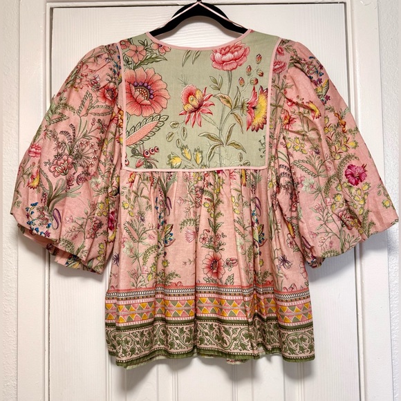 Floral Boho Blouse with Pink and Green Accents - Picture 6 of 9